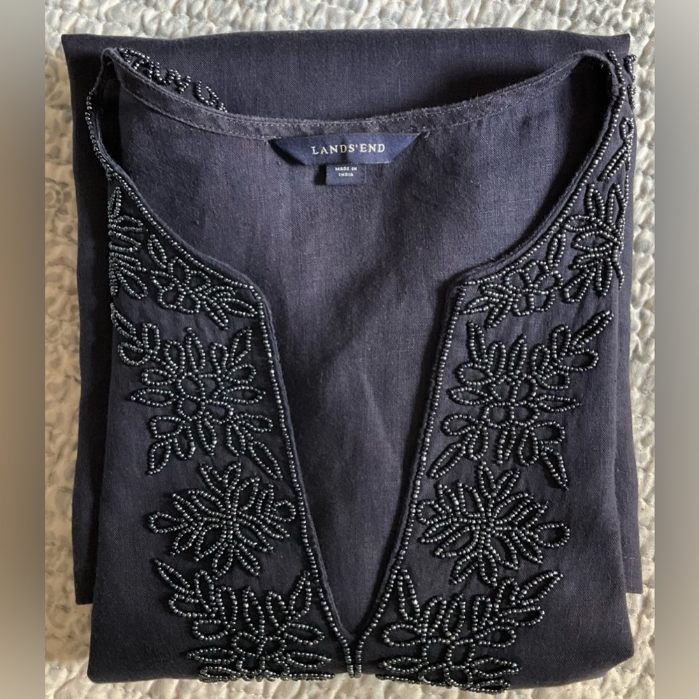 Lands’End Linen Beaded Tunic, navy blue - Picture 3 of 16
